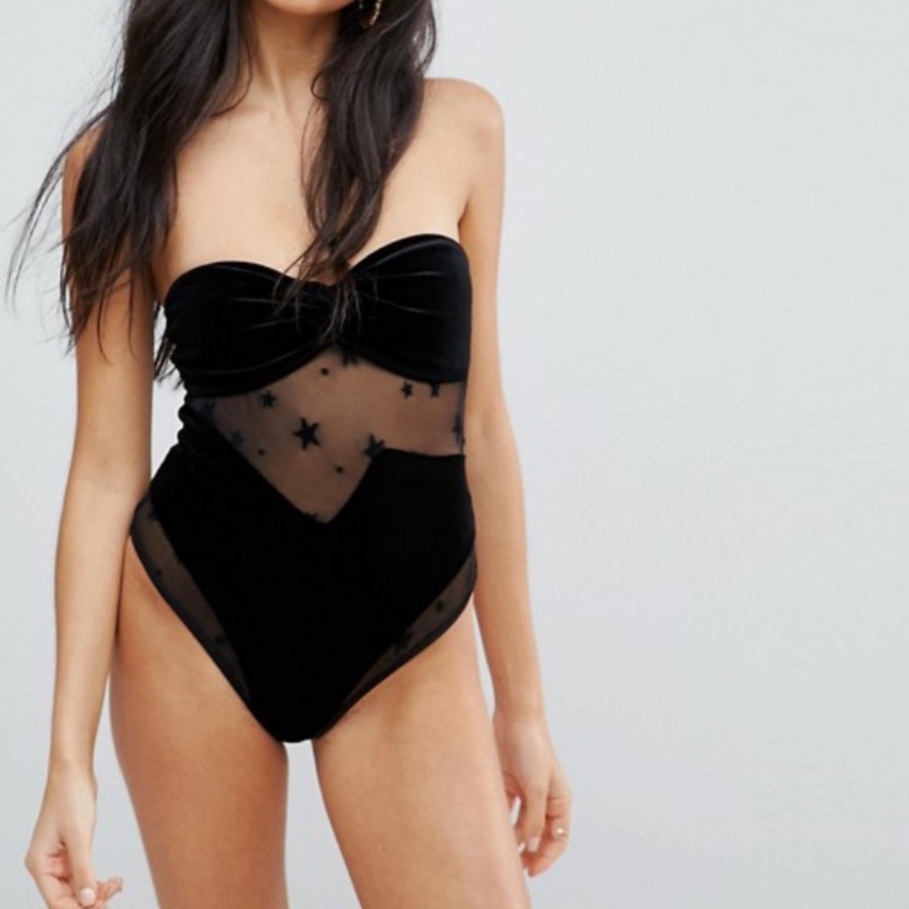 ASOS star mesh insert velvet bandeau swimsuit